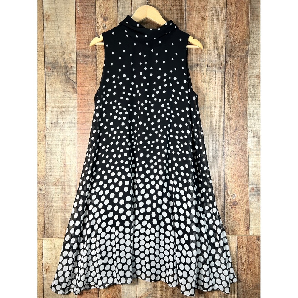 Jessica Howard 16 Black White Ombre Polka Dot Pleated Back Chiffon Swing Dress